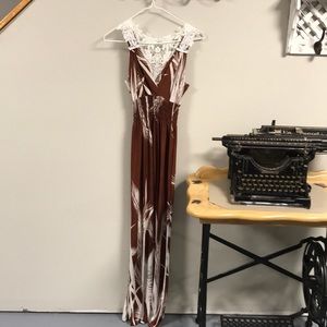 Tropical lace back v neck dress